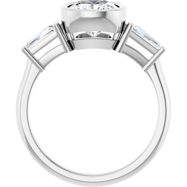MELANIA Bezel Set Cushion Engagement Ring with Tapered Baguettes - Platinum - View 2