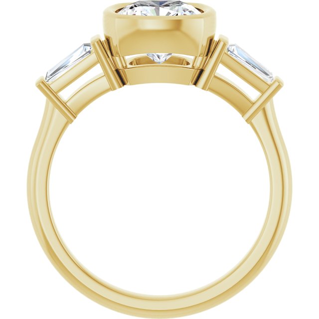 MELANIA Bezel Set Cushion Engagement Ring with Tapered Baguettes - 18K Yellow Gold - View 2
