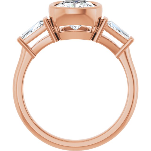 MELANIA Bezel Set Cushion Engagement Ring with Tapered Baguettes - 18K Rose Gold - View 2