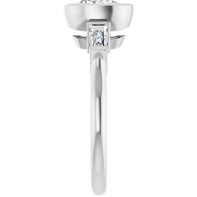 MELANIA Bezel Set Cushion Engagement Ring with Tapered Baguettes - Platinum - View 4