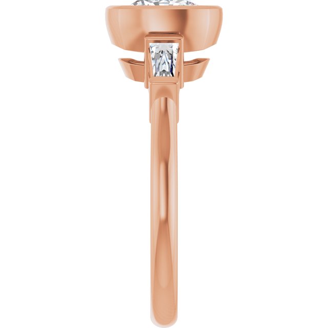 MELANIA Bezel Set Cushion Engagement Ring with Tapered Baguettes - 18K Rose Gold - View 4