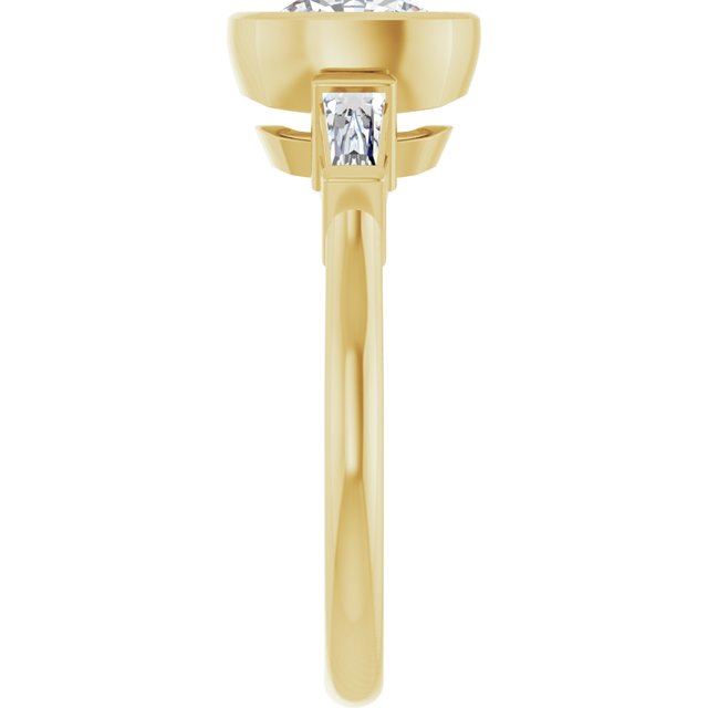 MELANIA Bezel Set Cushion Engagement Ring with Tapered Baguettes - 18K Yellow Gold - View 4