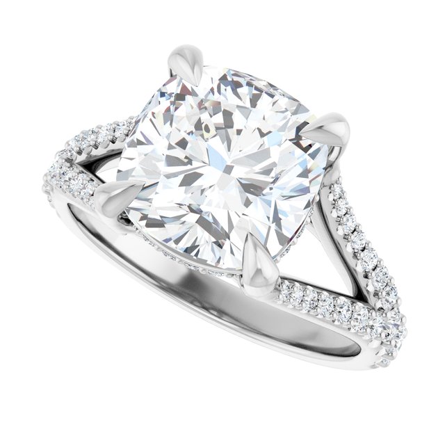 SOPHIA Solitaire Cushion Engagement Ring with Split Diamond Band - Platinum - View 5