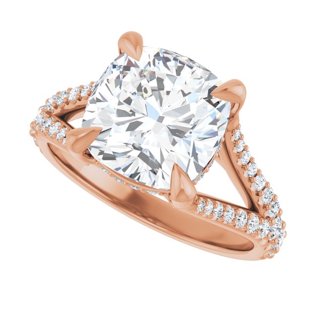 SOPHIA Solitaire Cushion Engagement Ring with Split Diamond Band - 18K Rose Gold - View 5