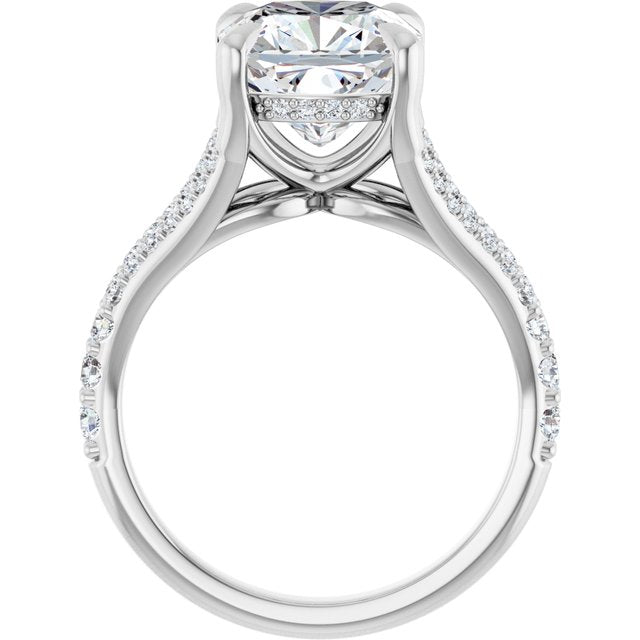 SOPHIA Solitaire Cushion Engagement Ring with Split Diamond Band - Platinum - View 2