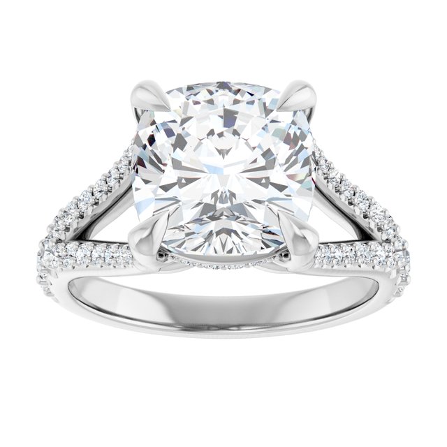 SOPHIA Solitaire Cushion Engagement Ring with Split Diamond Band - Platinum - View 3