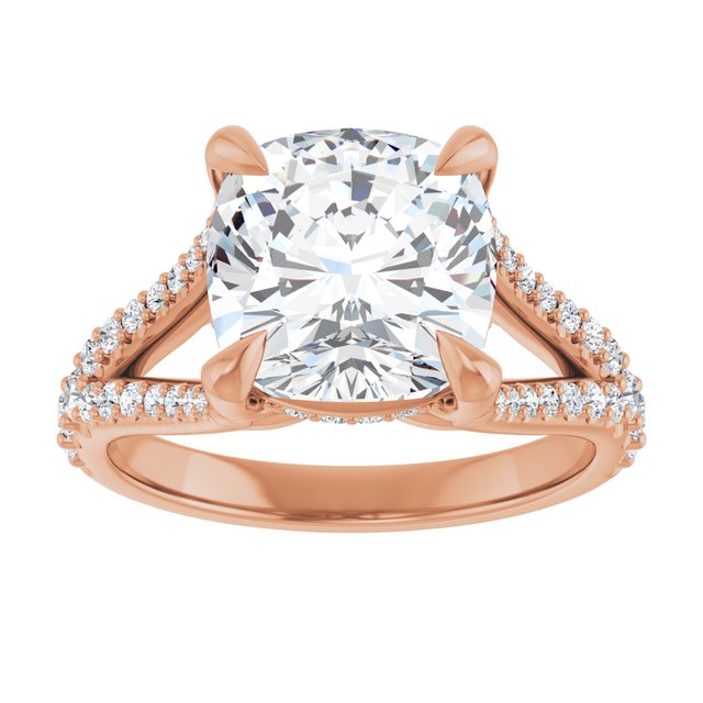 SOPHIA Solitaire Cushion Engagement Ring with Split Diamond Band - 18K Rose Gold - View 3