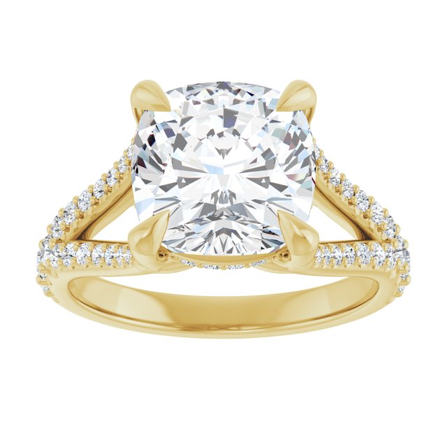 SOPHIA Solitaire Cushion Engagement Ring with Split Diamond Band - 18K Yellow Gold - View 3