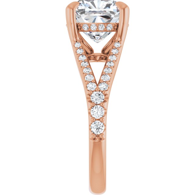 SOPHIA Solitaire Cushion Engagement Ring with Split Diamond Band - 18K Rose Gold - View 4