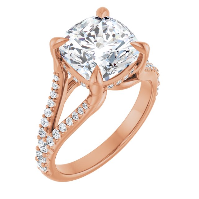 SOPHIA Solitaire Cushion Engagement Ring with Split Diamond Band - 18K Rose Gold - View 1