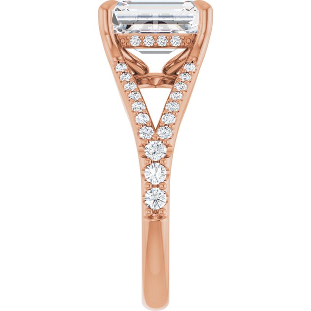SOPHIA Solitaire Emerald Engagement Ring with Split Diamond Band - 18K Rose Gold - View 4