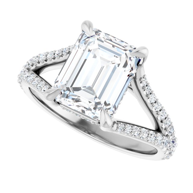 SOPHIA Solitaire Emerald Engagement Ring with Split Diamond Band - Platinum - View 5