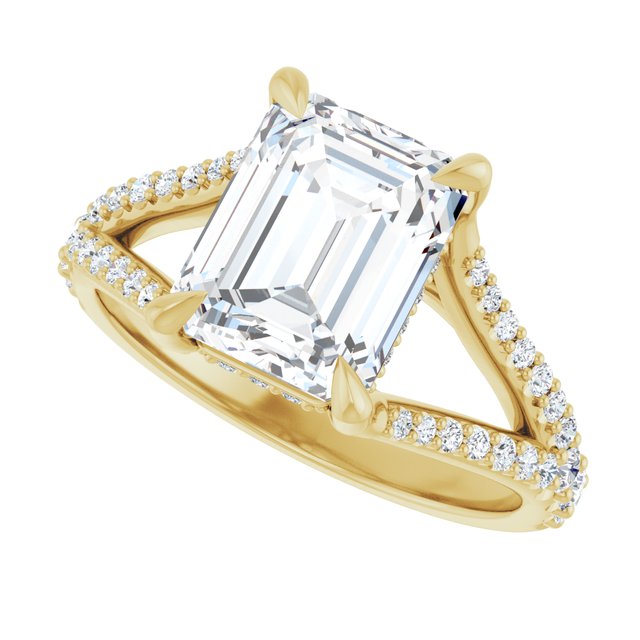 SOPHIA Solitaire Emerald Engagement Ring with Split Diamond Band - 18K Yellow Gold - View 5