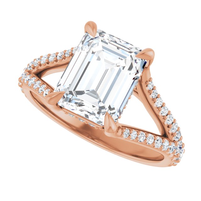 SOPHIA Solitaire Emerald Engagement Ring with Split Diamond Band - 18K Rose Gold - View 5