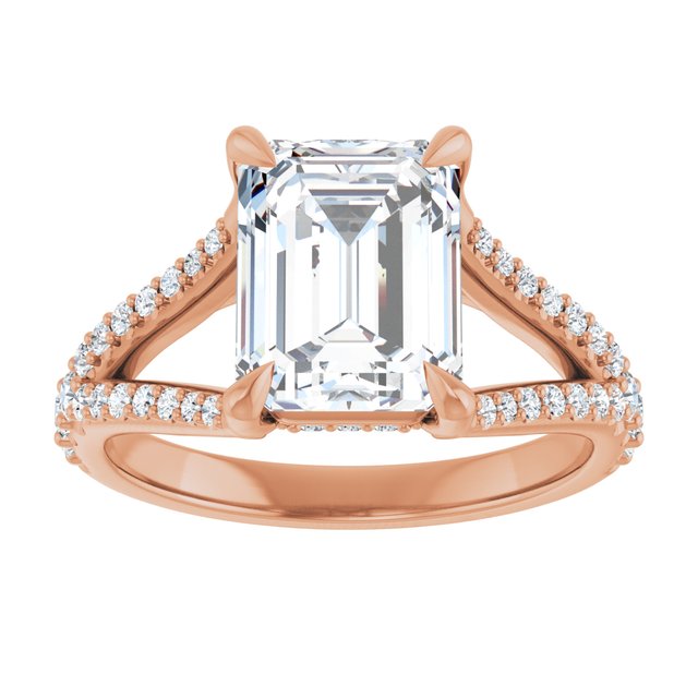 SOPHIA Solitaire Emerald Engagement Ring with Split Diamond Band - 18K Rose Gold - View 3