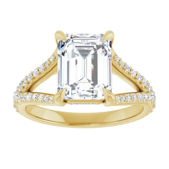 SOPHIA Solitaire Emerald Engagement Ring with Split Diamond Band - 18K Yellow Gold - View 3