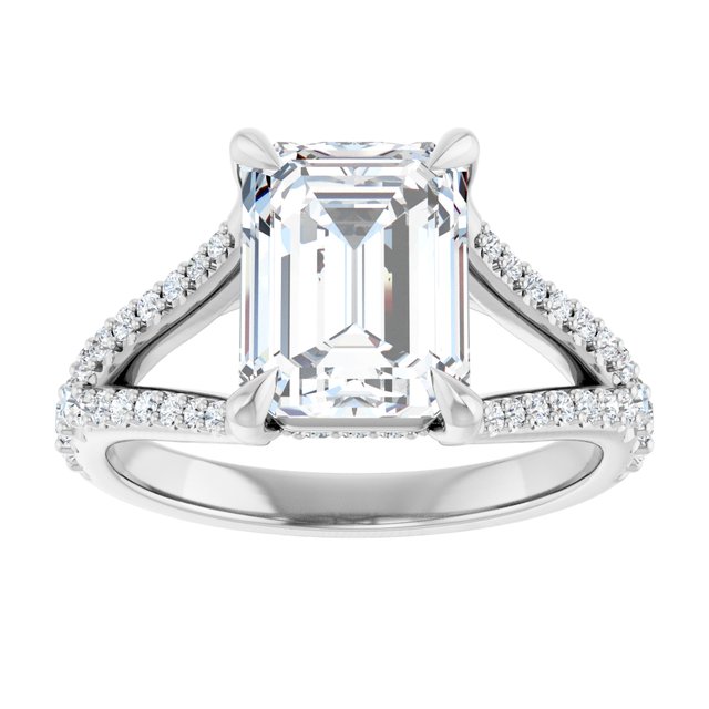SOPHIA Solitaire Emerald Engagement Ring with Split Diamond Band - Platinum - View 3