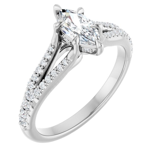 SOPHIA Solitaire Marquise Engagement Ring with Split Diamond Band - Platinum - View 1