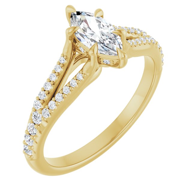 SOPHIA Solitaire Marquise Engagement Ring with Split Diamond Band - 18K Yellow Gold - View 1
