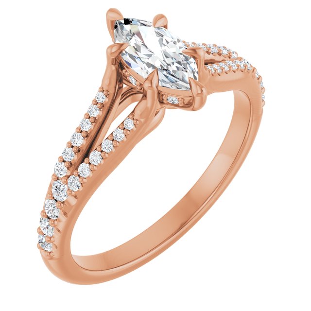 SOPHIA Solitaire Marquise Engagement Ring with Split Diamond Band - 18K Rose Gold - View 1