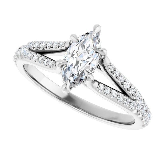 SOPHIA Solitaire Marquise Engagement Ring with Split Diamond Band - Platinum - View 5