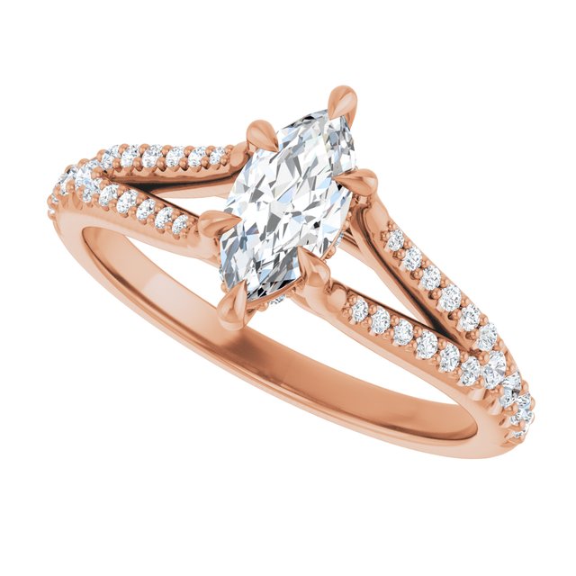 SOPHIA Solitaire Marquise Engagement Ring with Split Diamond Band - 18K Rose Gold - View 5