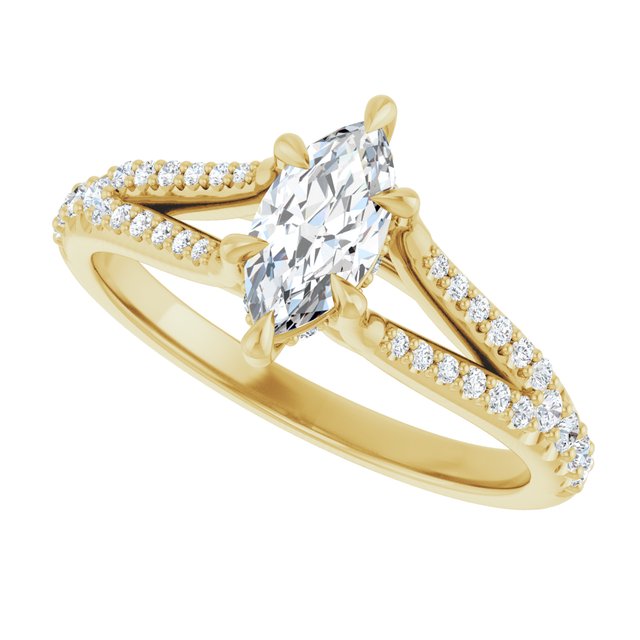 SOPHIA Solitaire Marquise Engagement Ring with Split Diamond Band - 18K Yellow Gold - View 5