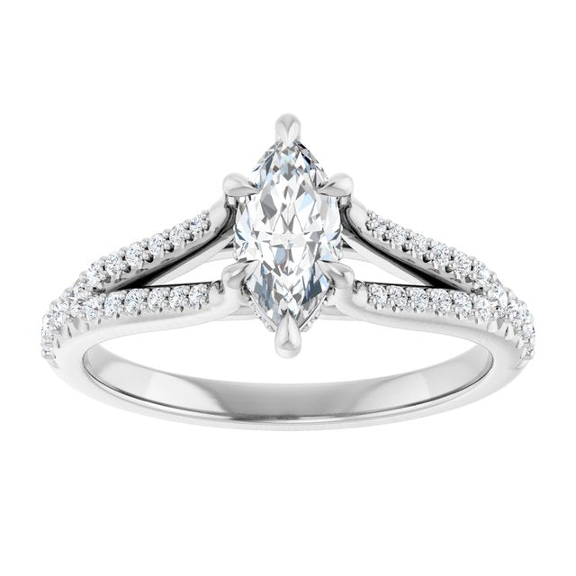 SOPHIA Solitaire Marquise Engagement Ring with Split Diamond Band - Platinum - View 3