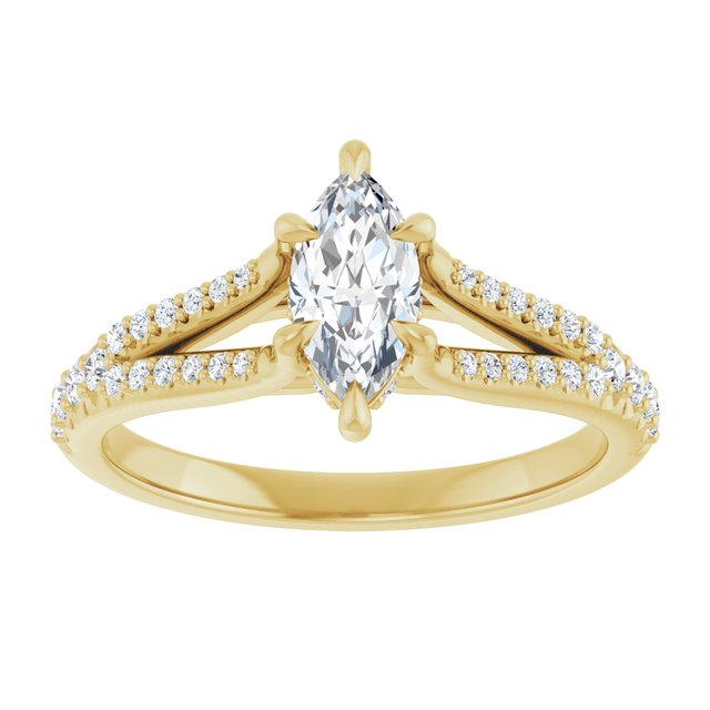 SOPHIA Solitaire Marquise Engagement Ring with Split Diamond Band - 18K Yellow Gold - View 3