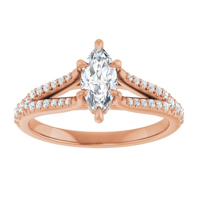 SOPHIA Solitaire Marquise Engagement Ring with Split Diamond Band - 18K Rose Gold - View 3