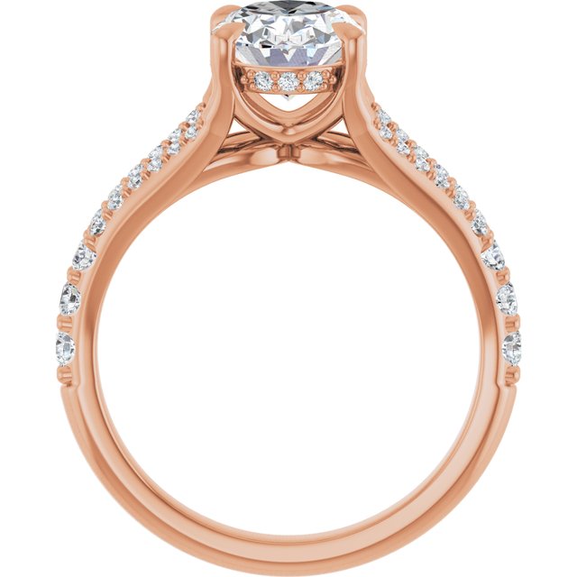 SOPHIA Solitaire Oval Engagement Ring with Split Diamond Band - 18K Rose Gold - View 2