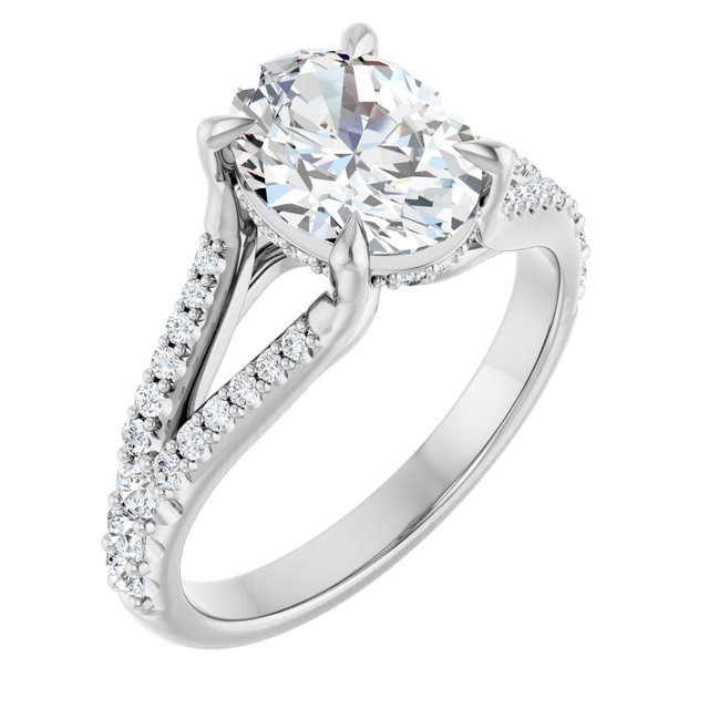 SOPHIA Solitaire Oval Engagement Ring with Split Diamond Band - Platinum - View 1