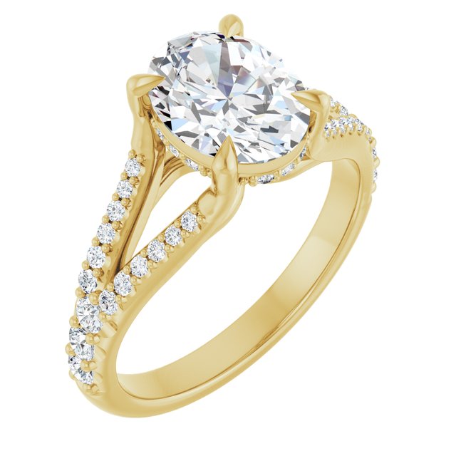 SOPHIA Solitaire Oval Engagement Ring with Split Diamond Band - 18K Yellow Gold - View 1