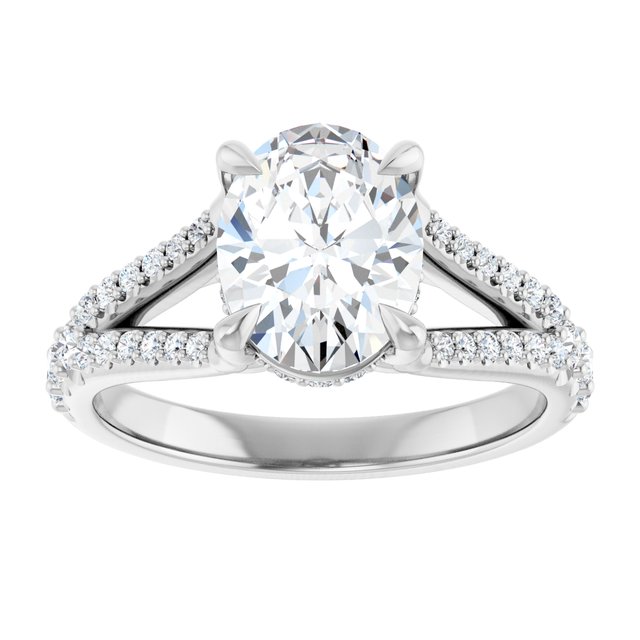 SOPHIA Solitaire Oval Engagement Ring with Split Diamond Band - Platinum - View 3