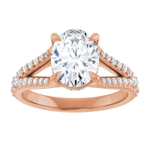 SOPHIA Solitaire Oval Engagement Ring with Split Diamond Band - 18K Rose Gold - View 3
