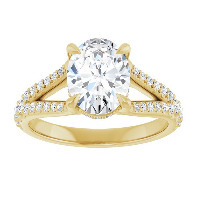 SOPHIA Solitaire Oval Engagement Ring with Split Diamond Band - 18K Yellow Gold - View 3