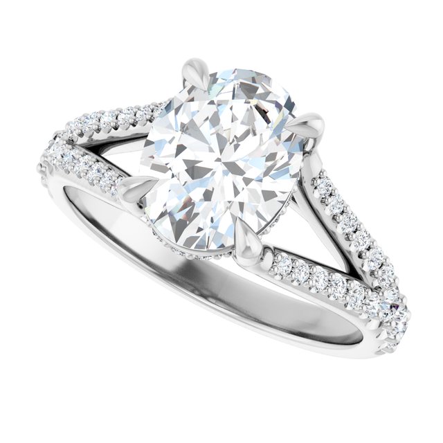SOPHIA Solitaire Oval Engagement Ring with Split Diamond Band - Platinum - View 5