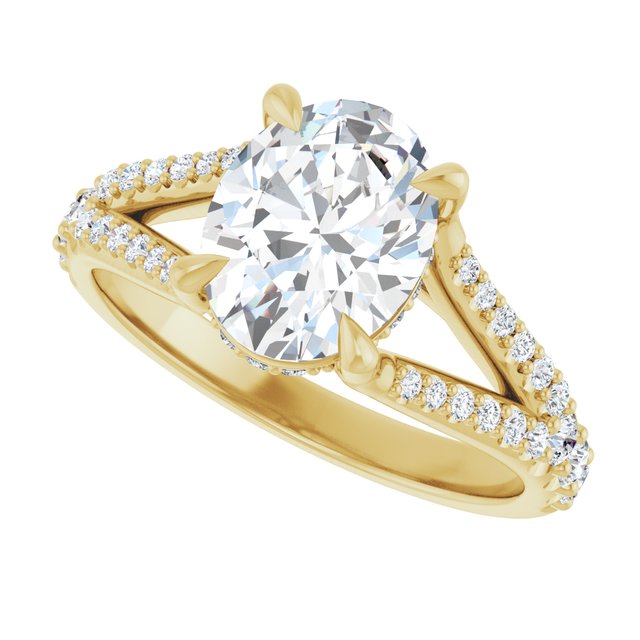 SOPHIA Solitaire Oval Engagement Ring with Split Diamond Band - 18K Yellow Gold - View 5