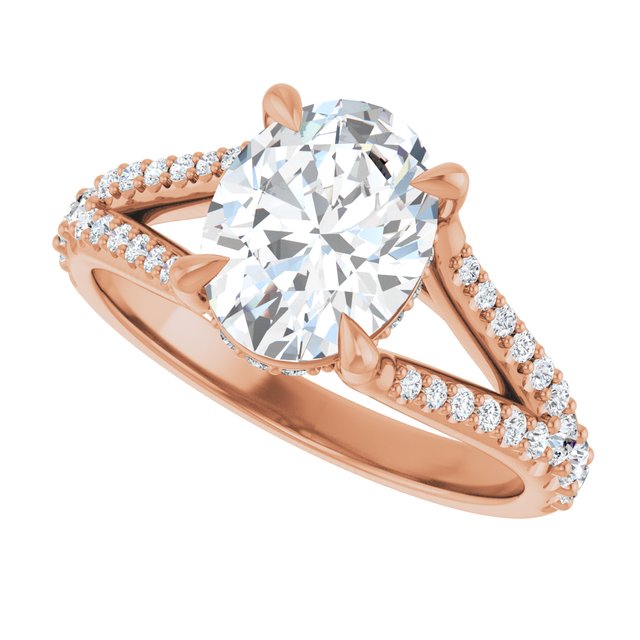 SOPHIA Solitaire Oval Engagement Ring with Split Diamond Band - 18K Rose Gold - View 5