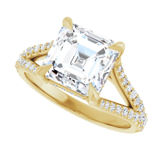 SOPHIA Solitaire Asscher Engagement Ring with Split Diamond Band - 18K Yellow Gold - View 5