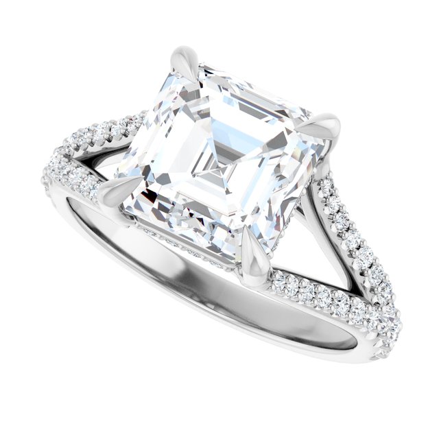SOPHIA Solitaire Asscher Engagement Ring with Split Diamond Band - Platinum - View 5
