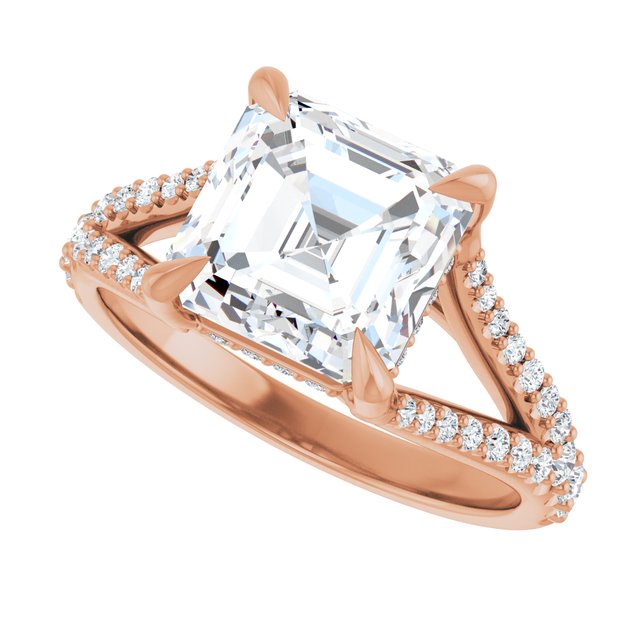 SOPHIA Solitaire Asscher Engagement Ring with Split Diamond Band - 18K Rose Gold - View 5