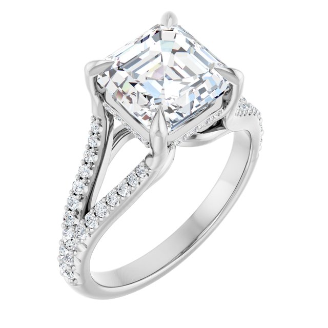 SOPHIA Solitaire Asscher Engagement Ring with Split Diamond Band - Platinum - View 1