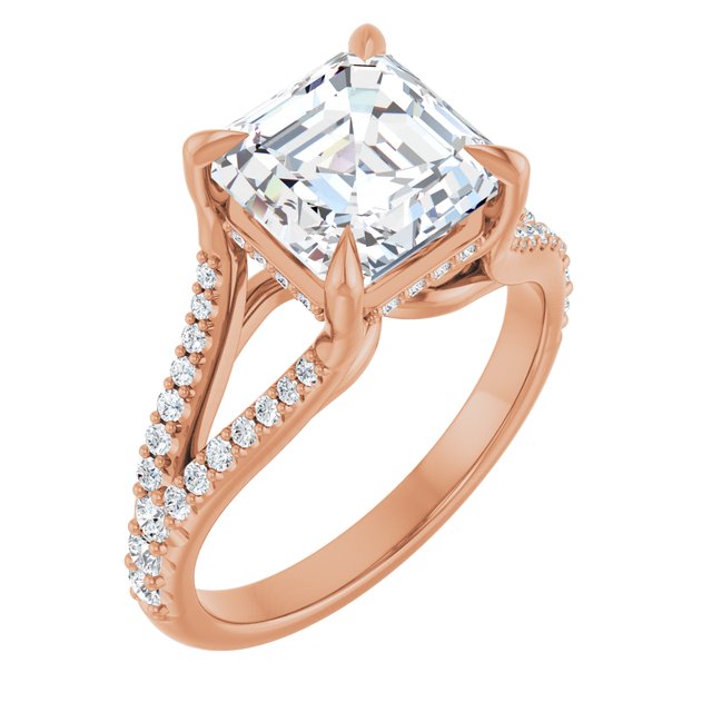 SOPHIA Solitaire Asscher Engagement Ring with Split Diamond Band - 18K Rose Gold - View 1