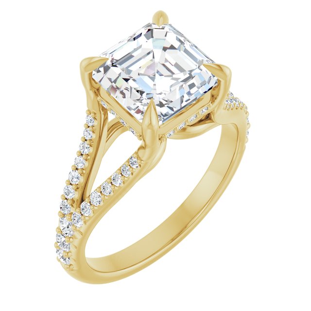 SOPHIA Solitaire Asscher Engagement Ring with Split Diamond Band - 18K Yellow Gold - View 1