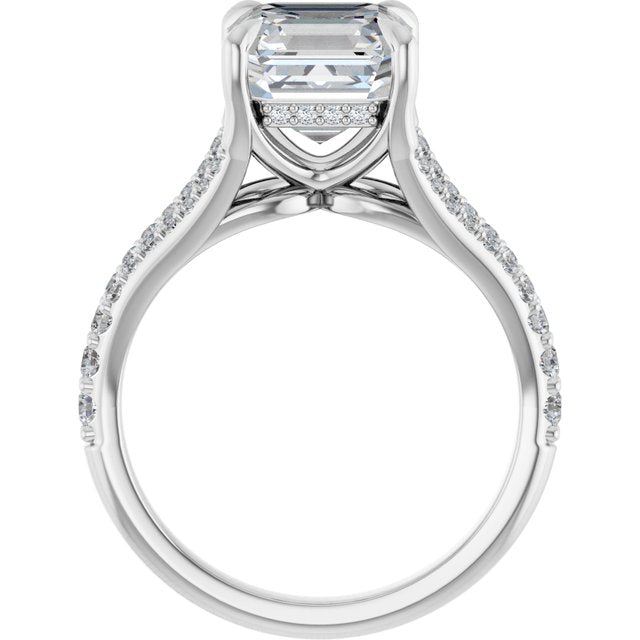 SOPHIA Solitaire Asscher Engagement Ring with Split Diamond Band - Platinum - View 2