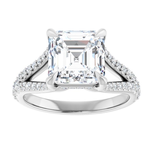 SOPHIA Solitaire Asscher Engagement Ring with Split Diamond Band - Platinum - View 3