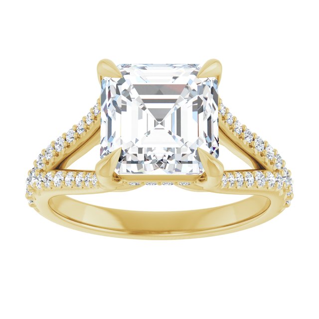 SOPHIA Solitaire Asscher Engagement Ring with Split Diamond Band - 18K Yellow Gold - View 3