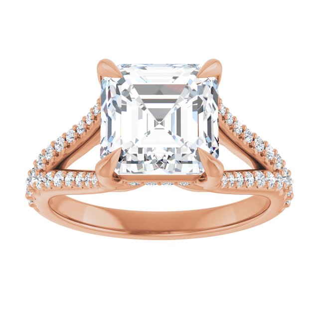 SOPHIA Solitaire Asscher Engagement Ring with Split Diamond Band - 18K Rose Gold - View 3