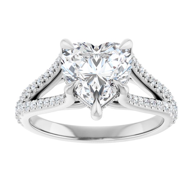 SOPHIA Solitaire Heart Engagement Ring with Split Diamond Band - Platinum - View 3